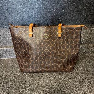 Nanette Lepore Dark Brown Logo Tote with Tan Trim